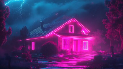 Wall Mural - neon house glowing vibrant creative futuristic illustration concept image
