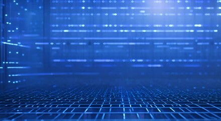Wall Mural - Motion graphic of Blue data matrix simulation digital line and grid technology on dark background abstract background concept Slow motion copy space web banner 4K