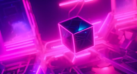 Wall Mural - futuristic neon light cube art motion background technology cyber cube sci fi shape 4k