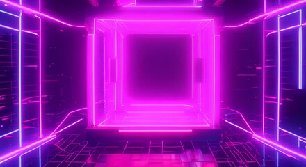 Wall Mural - futuristic neon light cube art motion background technology cyber cube sci fi shape 4k