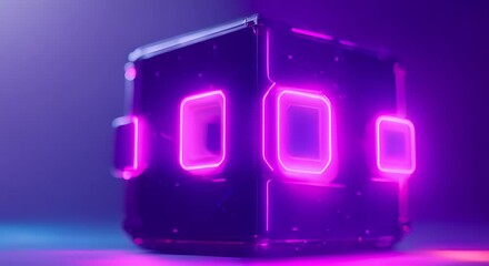 Wall Mural - futuristic neon light cube art motion background technology cyber cube sci fi shape 4k