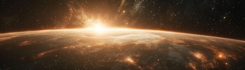 Wall Mural - cosmic sunrise event earth orbit space photography celestial environment wide-angle view stellar bea