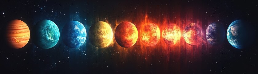 Wall Mural - Exploration of the solar systemartistic depiction of planets outer space digital art cosmic environment wide-angle view astronomy concept