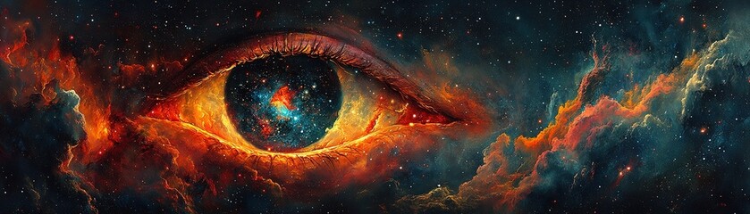 Wall Mural - cosmic visioneye of the universe illuminates the night sky digital art surreal landscape celestial p