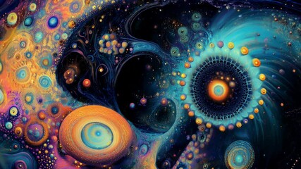 Wall Mural - Journey through a mesmerizing cosmic landscape showcasing vivid fractal patterns and swirling colors. Experience the beauty of intricate designs that captivate the imagination.