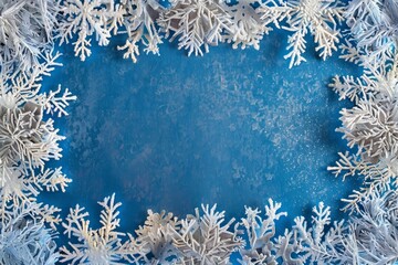 Wall Mural - winter snowflakes on blue backdrop for festive holiday design and seasonal decoration with frosty wh