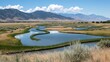 © Sampao - Scenic Wetland Landscape with Curving Water Bodies and Mountains