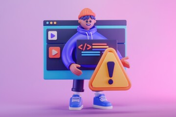 Aufkleber - 3D illustration of a cartoon character encountering a website error.