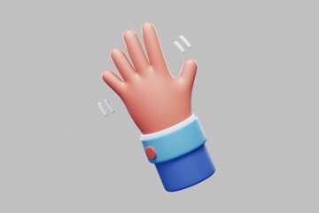 Poster - A cartoon hand waves hello, a friendly 3D rendered gesture.
