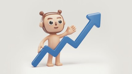 Poster - A 3D cartoon character happily presents a rising blue arrow, symbolizing growth and progress.