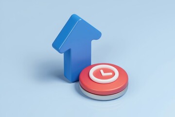 Poster - Upward trending arrow next to a red button with a checkmark, symbolizing progress and completion.