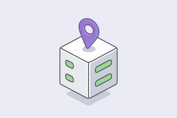 Leinwandbilder - Isometric illustration of a cube with a location pin on top, representing location-based data storage.