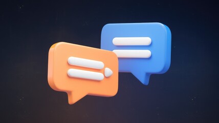 Poster - 3D rendered image of two speech bubbles, one orange and one blue, representing communication and messaging.