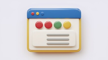 Fototapete - A colorful 3D rendering of a simplified website interface with buttons and a menu.