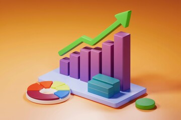 Leinwandbilder - Upward trending bar graph and pie chart showcase growth and data analysis.