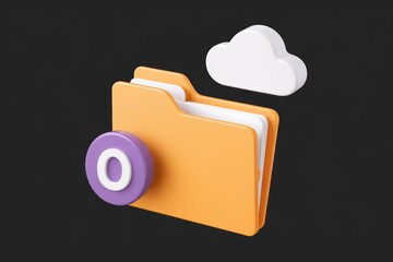 Leinwandbilder - 3D render of an orange folder with a cloud and a purple circle with a white letter O, symbolizing cloud storage.