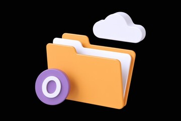 Leinwandbilder - 3D render of a folder with cloud storage and a circular icon, representing data storage and cloud computing.