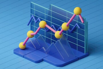 Poster - 3D illustration of a graph showing a fluctuating trend, possibly representing market volatility or growth.