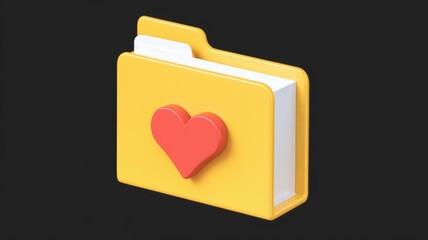 Leinwandbilder - A yellow folder icon with a red heart, symbolizing favorite files or love for data.