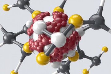 Poster - 3D model of a molecule with various colored atoms connected by bonds, showcasing a complex structure.