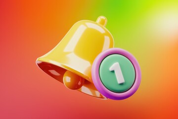 Leinwandbilder - A 3D render of a yellow bell with a single notification, indicating a new message or alert.