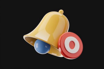 Leinwandbilder - A 3D rendering of a yellow bell with blue and red notification icons.