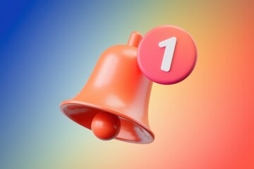 Leinwandbilder - A 3D render of an orange bell with a red notification badge showing one new notification.