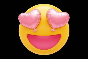 Poster - A happy emoticon with heart-shaped balloons covering its eyes, expressing love and joy.