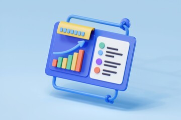 Aufkleber - 3D render of a dashboard showing upward trending bar graph and checklist, indicating progress and planning.