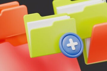 Fototapete - Colorful folders with a plus button; symbolizing adding new files or creating new folders.