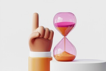 Leinwandbilder - Cartoon hand points to hourglass, symbolizing time management and urgency.