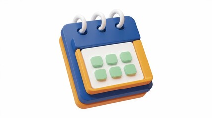 Fototapete - A colorful 3D rendered icon of a calendar, displaying dates and events.
