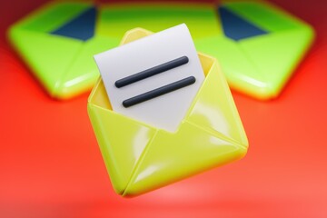 Fototapete - A yellow envelope with a white letter inside, signifying email or message.