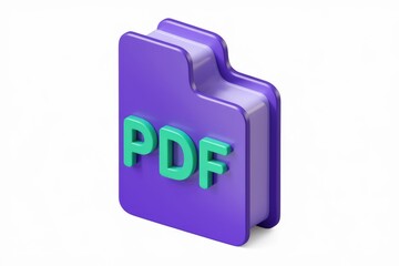 Leinwandbilder - 3D render of a purple PDF file icon, representing digital documents.