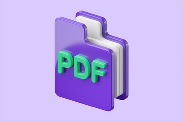 Leinwandbilder - 3D render of a purple PDF folder icon with green text, symbolizing digital documents.