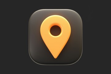 Leinwandbilder - A 3D rendered orange location pin icon on a black square button.