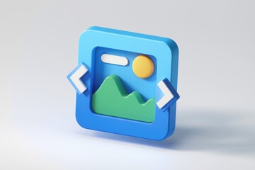 Poster - 3D render of a blue image icon with arrows, suggesting image resizing or gallery browsing.
