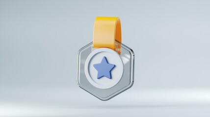 Aufkleber - Hexagon-shaped award badge with a blue star, hanging from an orange ribbon.
