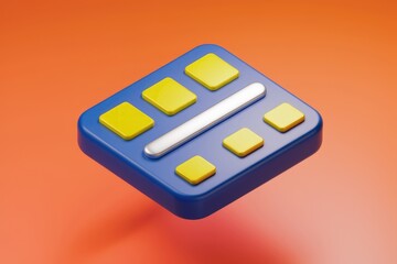 Fototapete - a 3d rendering of a blue calculator with yellow buttons and a silver bar, representing calculation o