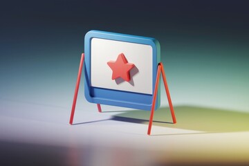 Leinwandbilder - A 3D rendered image of a small blue screen with a red star, displayed on a stand.
