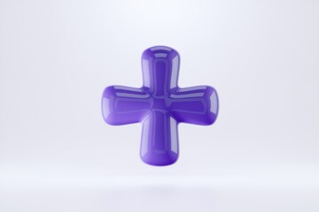 Poster - A glossy purple plus sign, isolated on a white background.