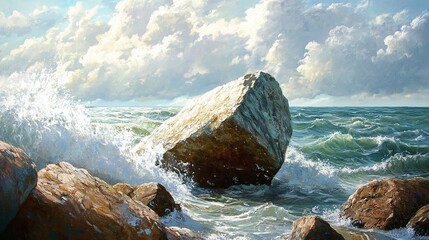 Wall Mural - waves breaking on rocks
