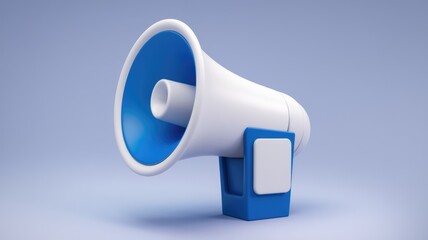 Aufkleber - A 3D rendering of a white and blue megaphone, symbolizing announcement or marketing.