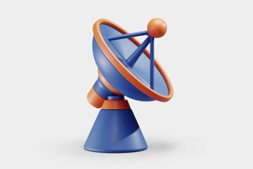 Fototapete - A stylized 3D render of a satellite dish, blue and orange, representing communication technology.