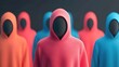 © Phichaphat - anonymous hoodies: colorful 3d crowd - 3d renderings