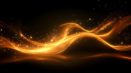 Sticker - Golden Waves Flowing, Sparkling Dust Trails Across Dark Background, Abstract Design