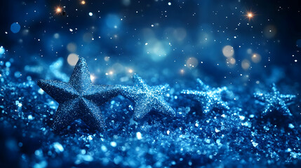 Wall Mural - Glittering Blue Stars Sparkle Brightly in Festive Night