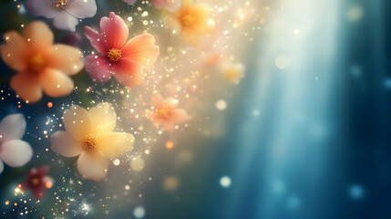 Sticker - Magic Blooms: Flowers Gleam with Light, Nature's Beauty Unveiled.