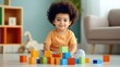 © diowcnx - [Child Playing with Building Blocks] Colorful Plastic Building Blocks Playtime Fun for Kids at Home