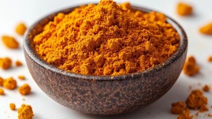 Sticker - Close-Up of Turmeric Powder in a Rustic Bowl